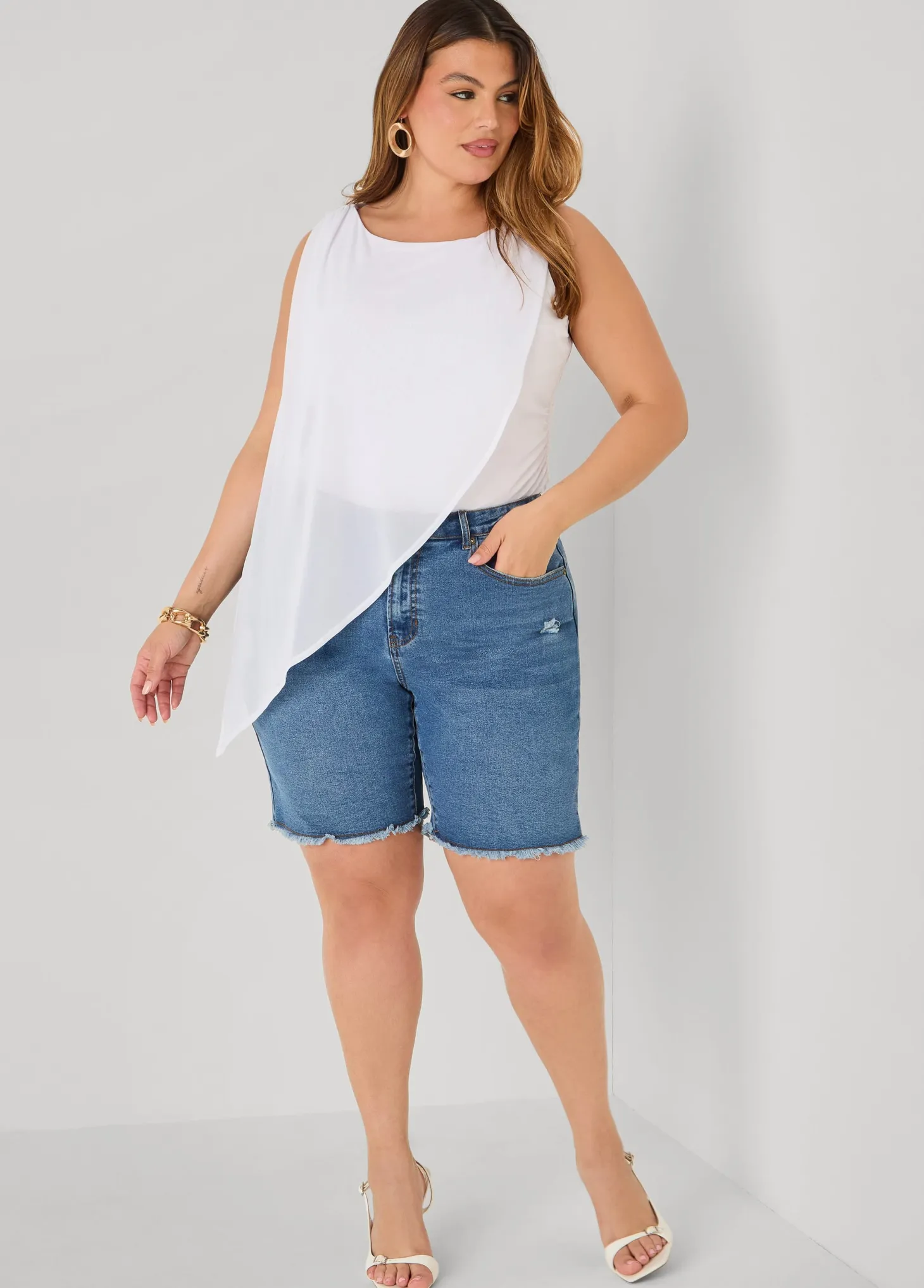 Asymmetric Draped Mesh Top