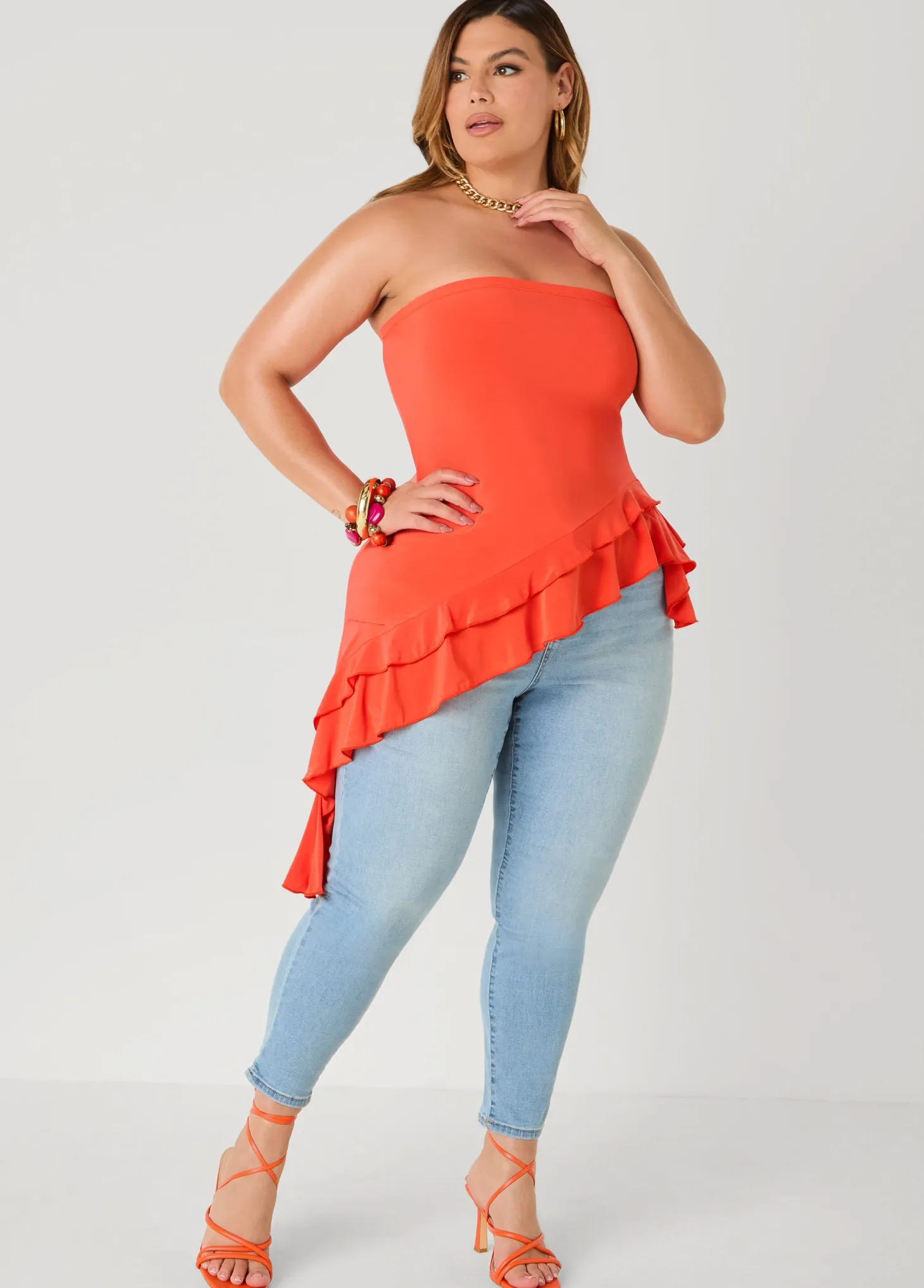 Asymmetric Ruffle Tube Top