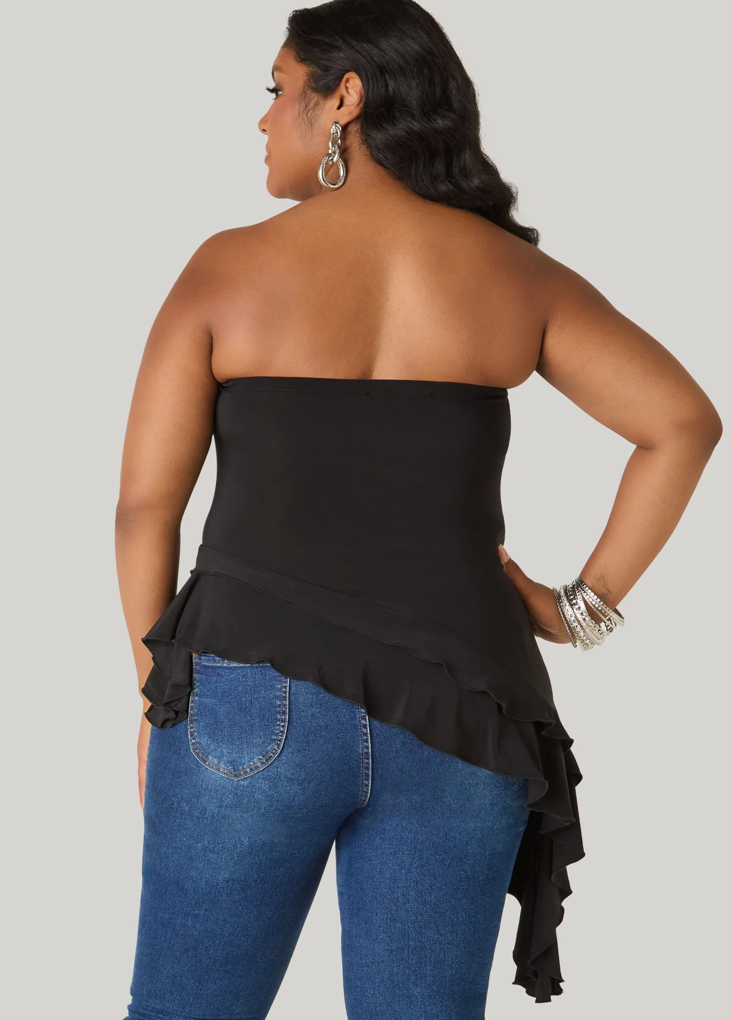 Asymmetric Ruffle Tube Top