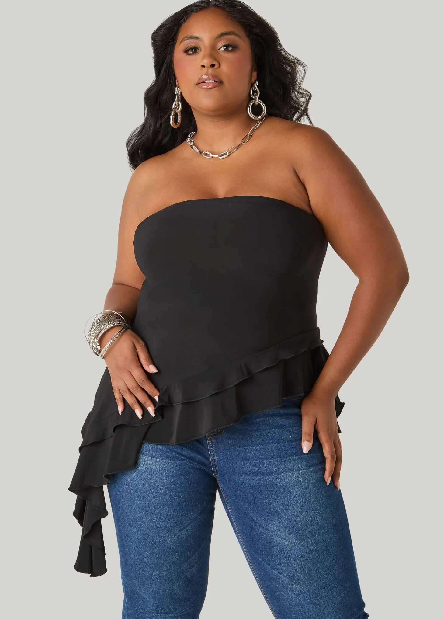 Asymmetric Ruffle Tube Top