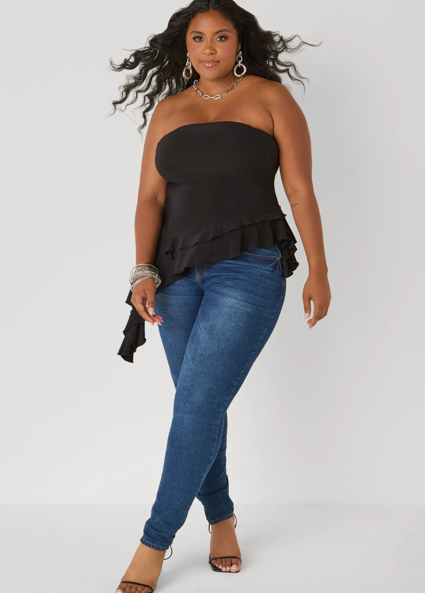 Asymmetric Ruffle Tube Top