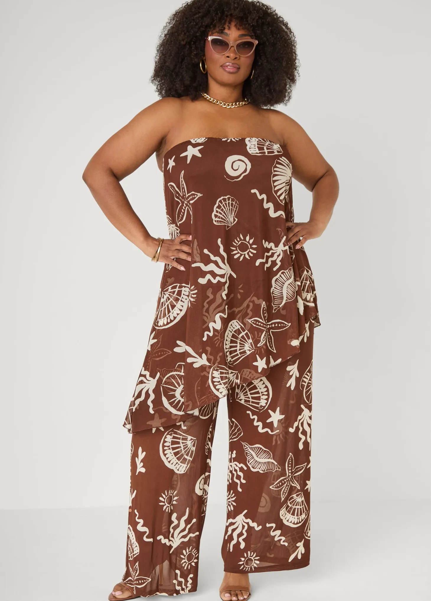 Beach Print Mesh Tube Top