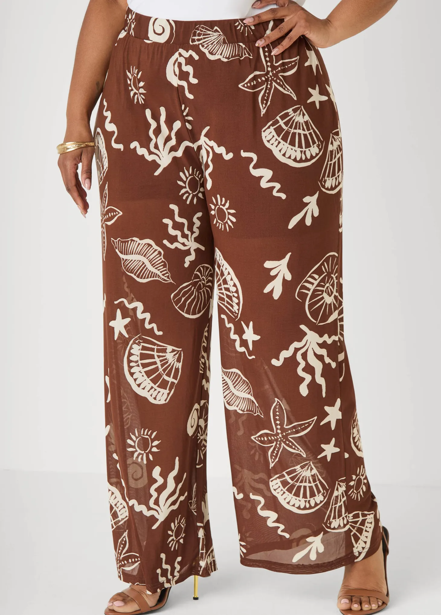 Beach Print Wide Leg Pants
