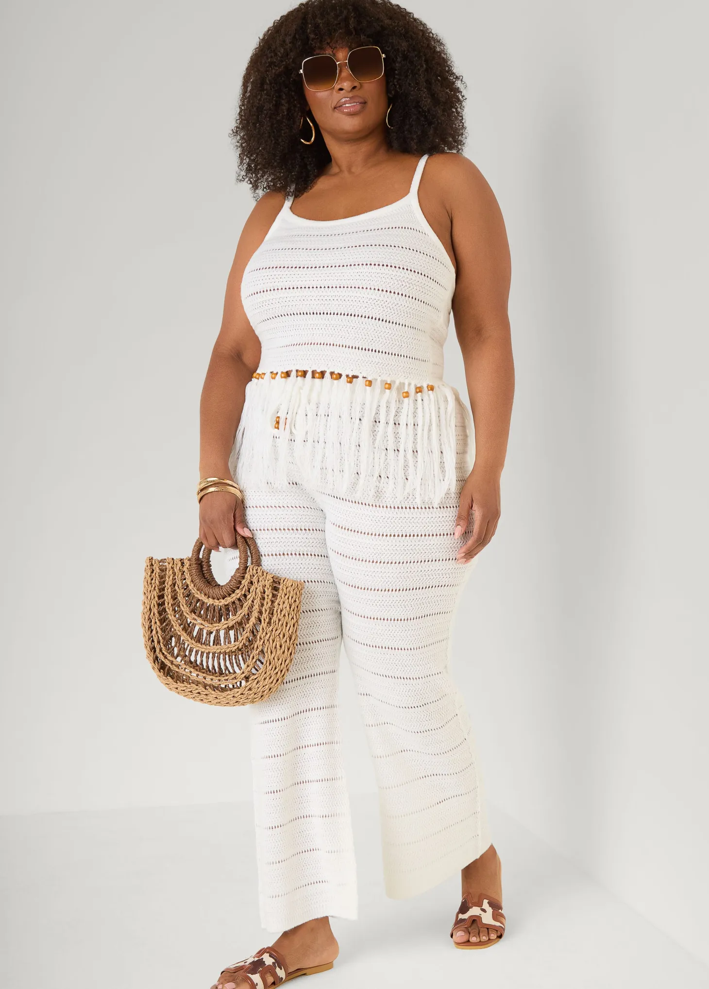 Beaded Fringe Crochet Coverup Set