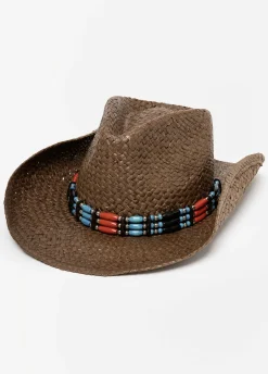 Beaded Straw Cowboy Hat