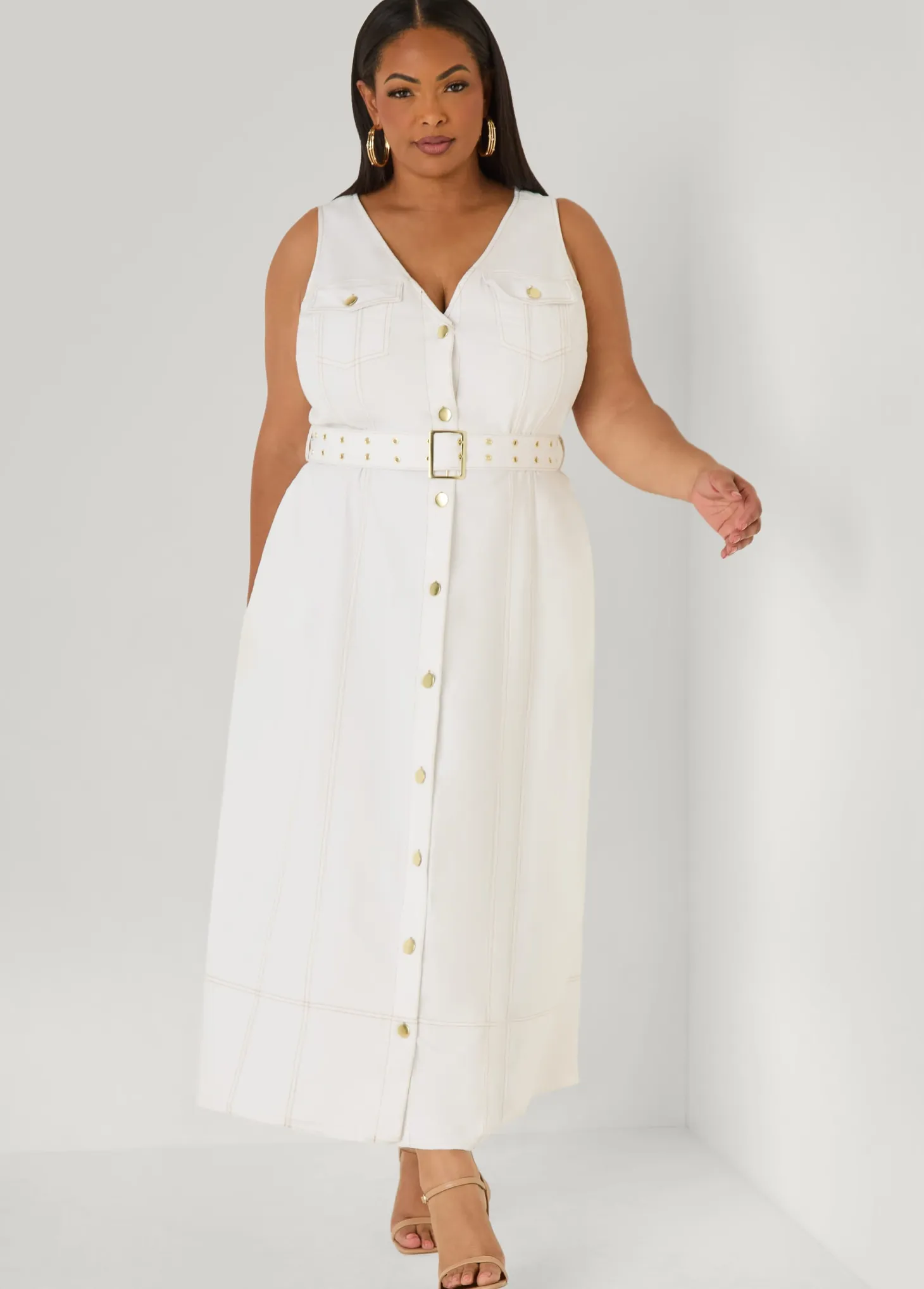 Belted Denim Maxi Shirtdress