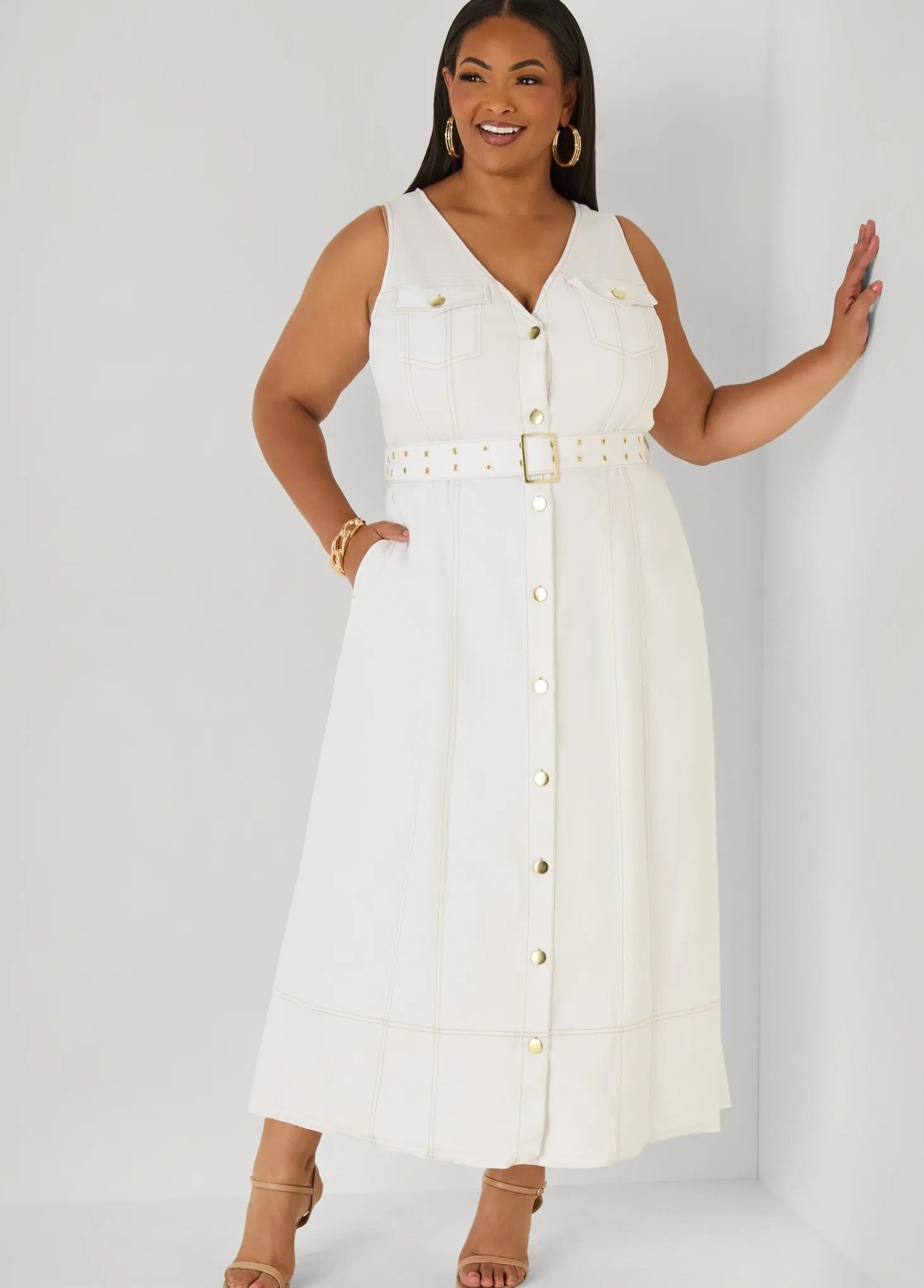 Belted Denim Maxi Shirtdress