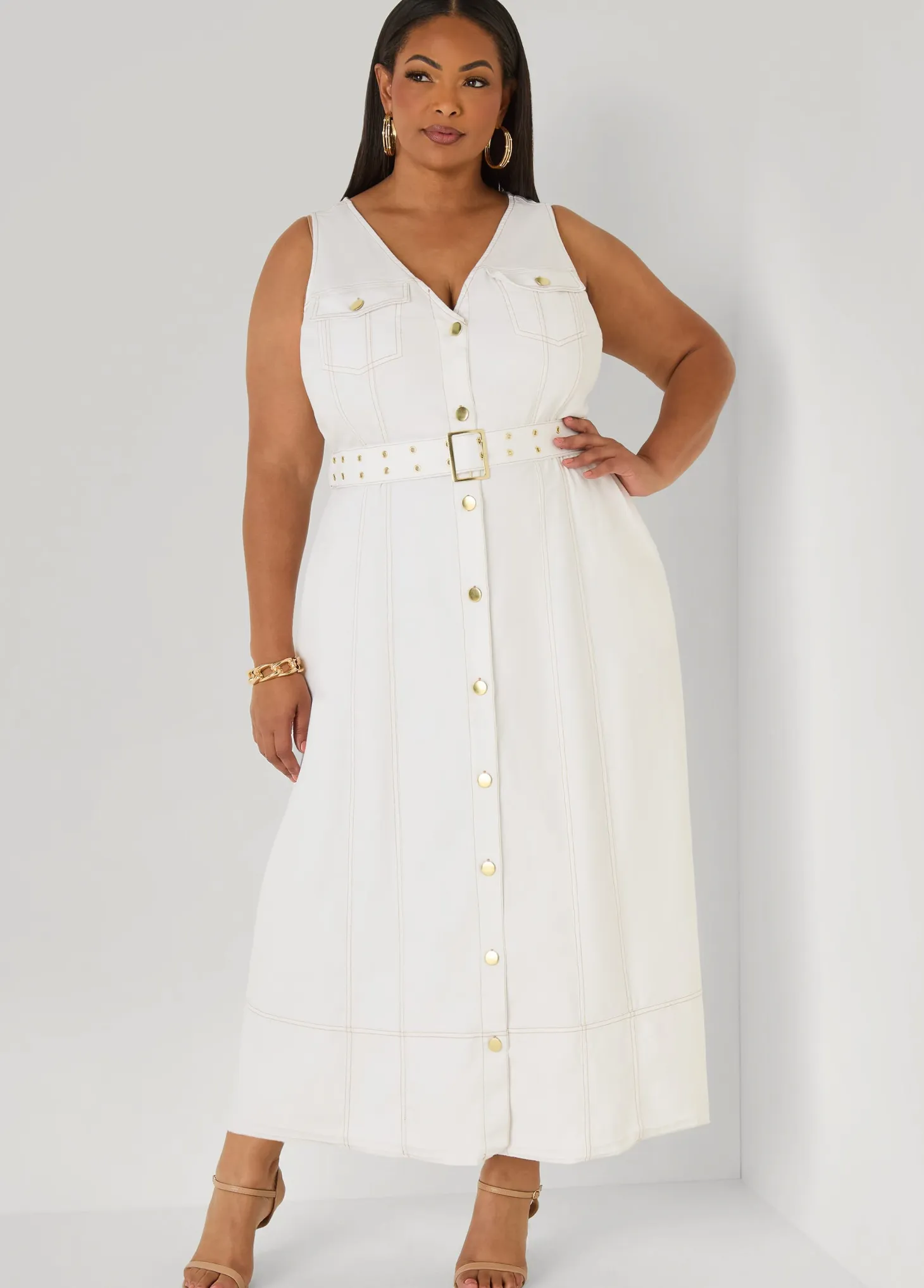 Belted Denim Maxi Shirtdress