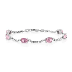 Birthstone Bracelet in Sterling Silver, Oval Cut 5*7mm, 7 Inches with an Extender, 12 Gemstone Options, Gift Box Included - April, White Zircon