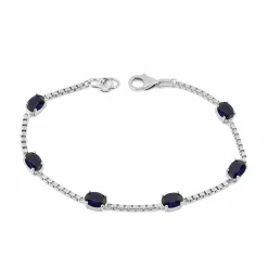 Birthstone Bracelet in Sterling Silver, Oval Cut 5*7mm, 7 Inches with an Extender, 12 Gemstone Options, Gift Box Included - April, White Zircon