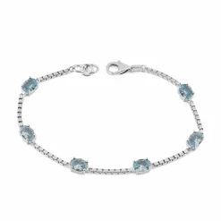 Birthstone Bracelet in Sterling Silver, Oval Cut 5*7mm, 7 Inches with an Extender, 12 Gemstone Options, Gift Box Included - April, White Zircon