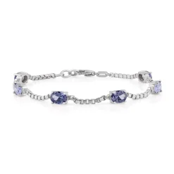 Birthstone Bracelet in Sterling Silver, Oval Cut 5*7mm, 7 Inches with an Extender, 12 Gemstone Options, Gift Box Included - April, White Zircon