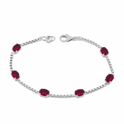 Birthstone Bracelet in Sterling Silver, Oval Cut 5*7mm, 7 Inches with an Extender, 12 Gemstone Options, Gift Box Included - April, White Zircon