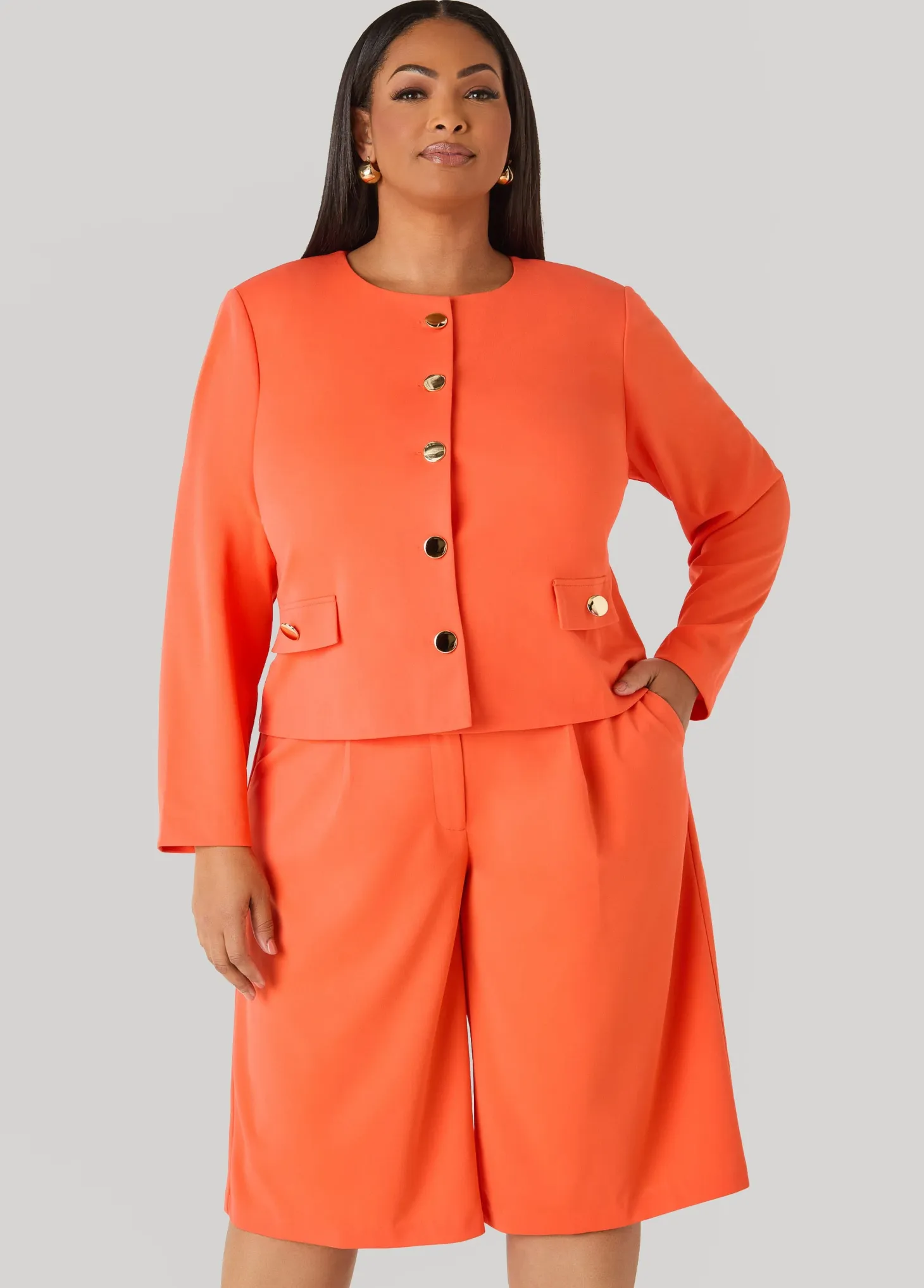 Button Detailed Crepe Jacket