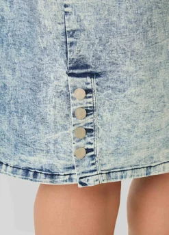 Buttoned Acid Wash Denim Skirt
