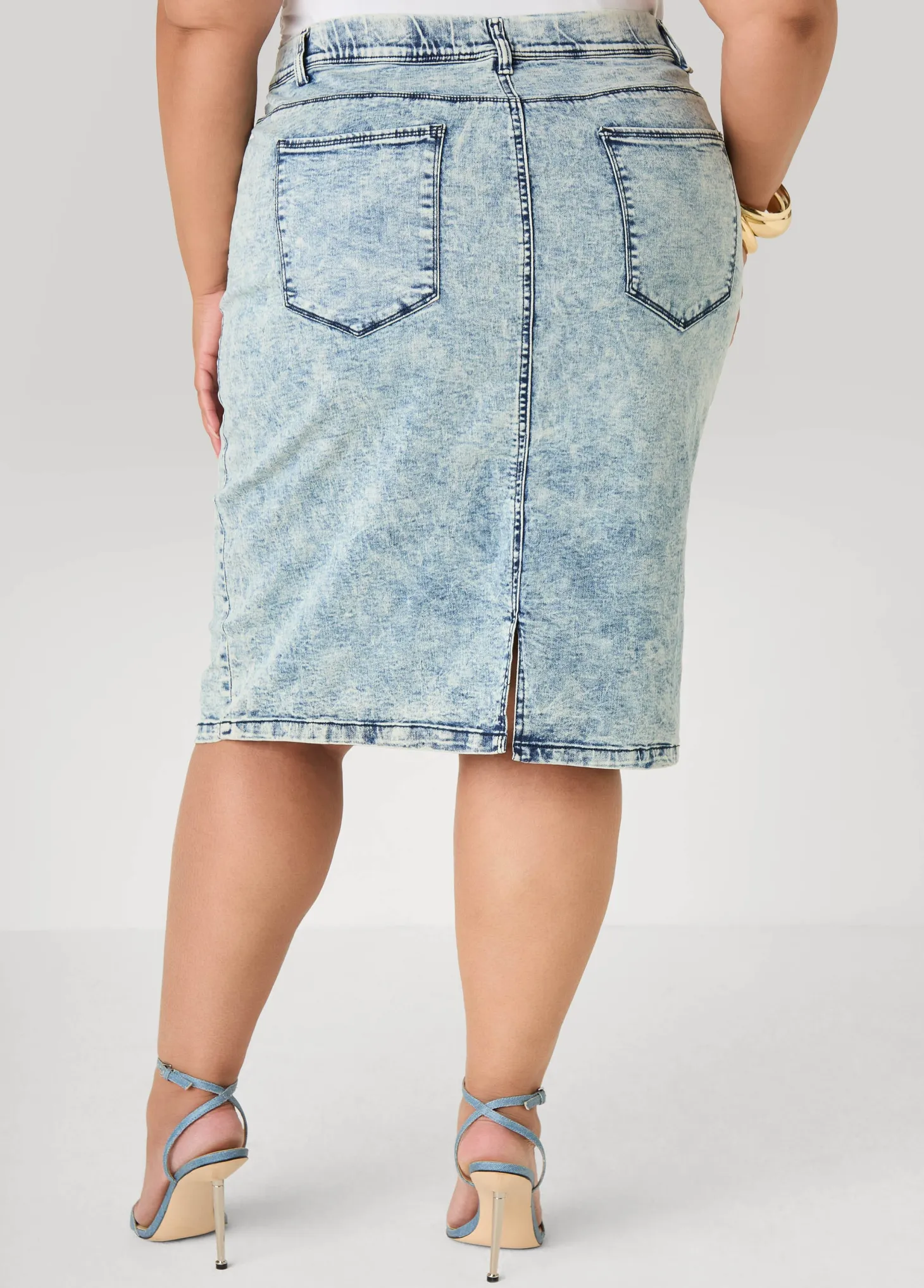 Buttoned Acid Wash Denim Skirt