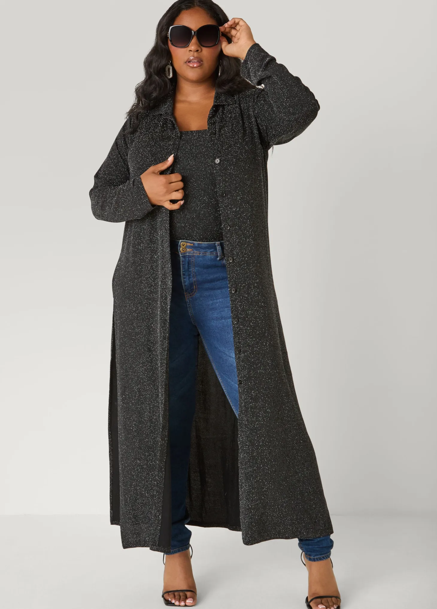 Button Front Metallic Duster
