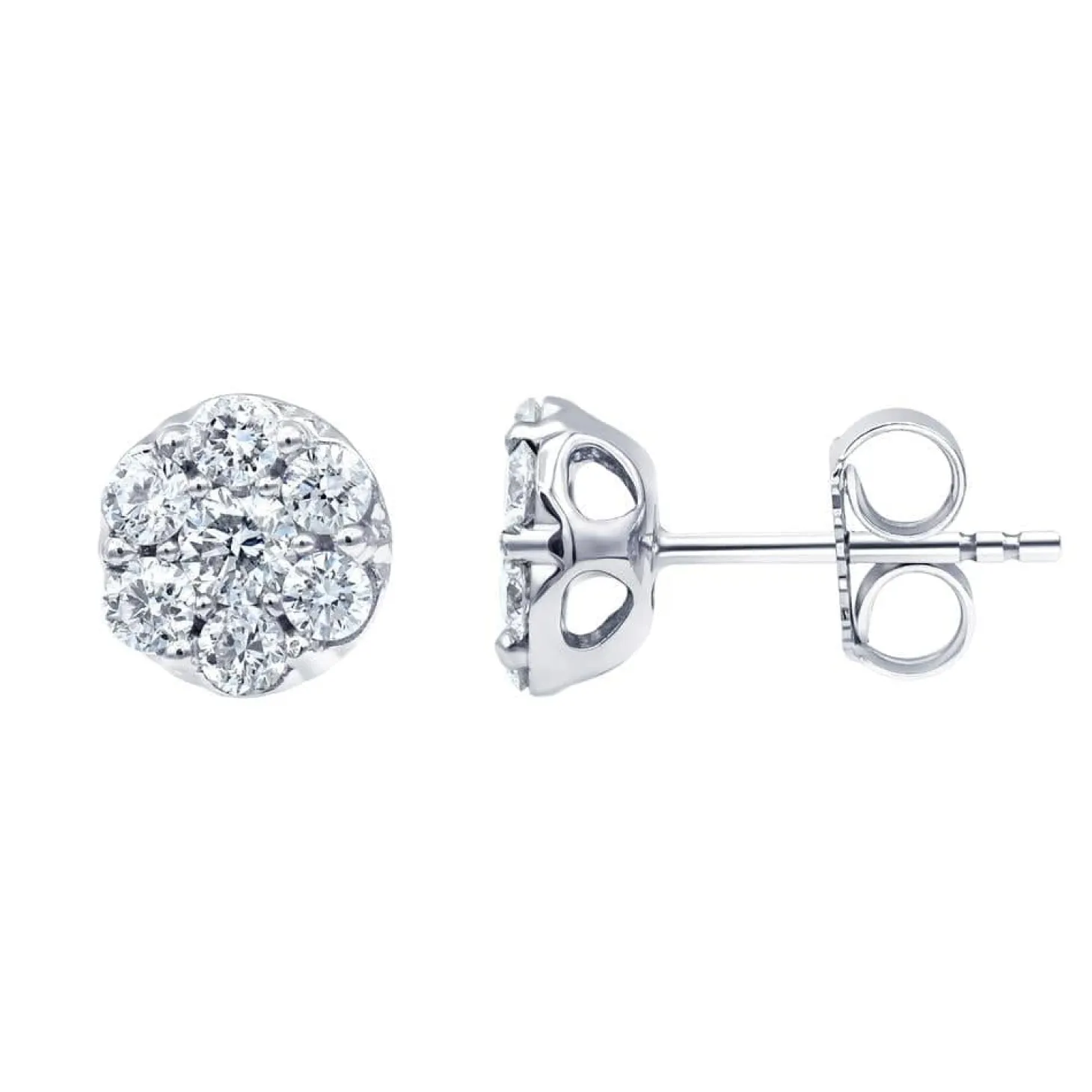 1 Carat Lab Diamond Cluster Stud Earrings In Sterling Silver