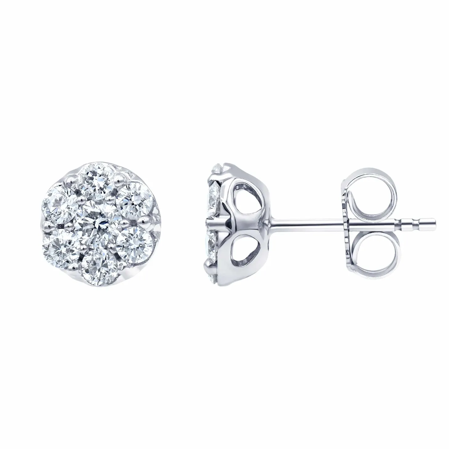 1 Carat Lab Diamond Cluster Stud Earrings In Sterling Silver