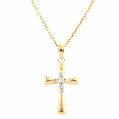 0.25 Carat Lab Diamond Cross Pendant Necklace In Yellow Gold Plated Silver