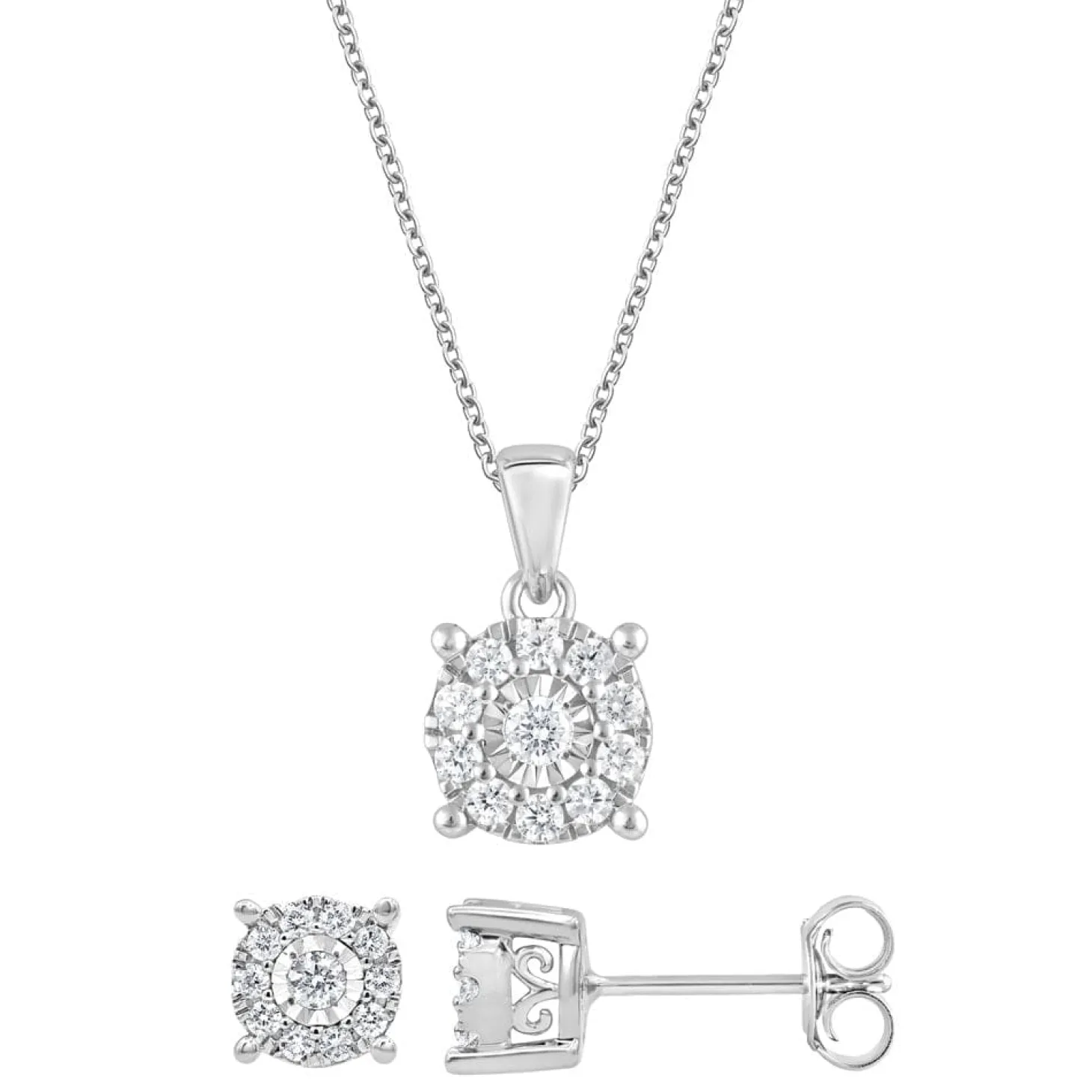 0.50 Carat Lab Diamond Halo Necklace Set