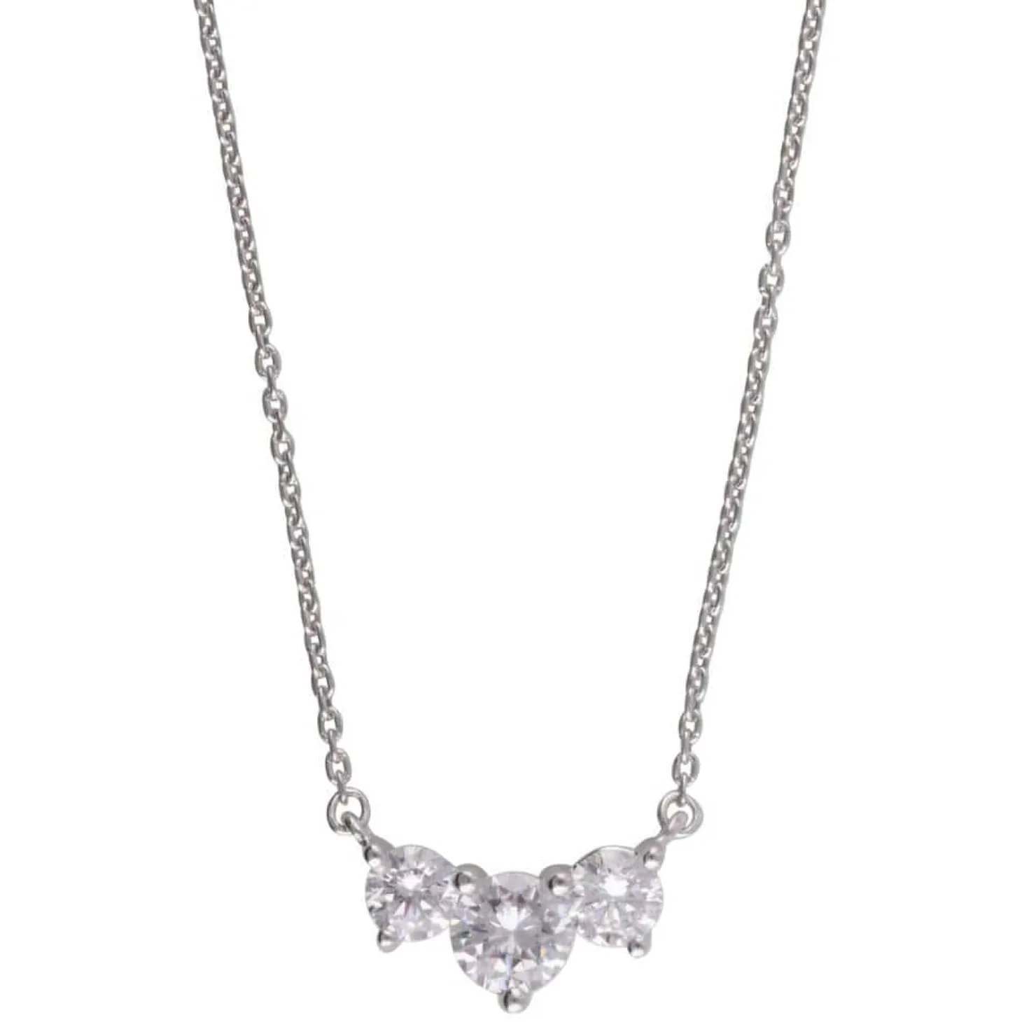 1 Carat Lab Diamond 3 Stone Pendant Necklace In Sterling Silver