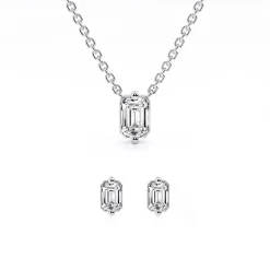 0.50 Carat Lab Emerald Cut Diamond Necklace Set In Sterling Silver