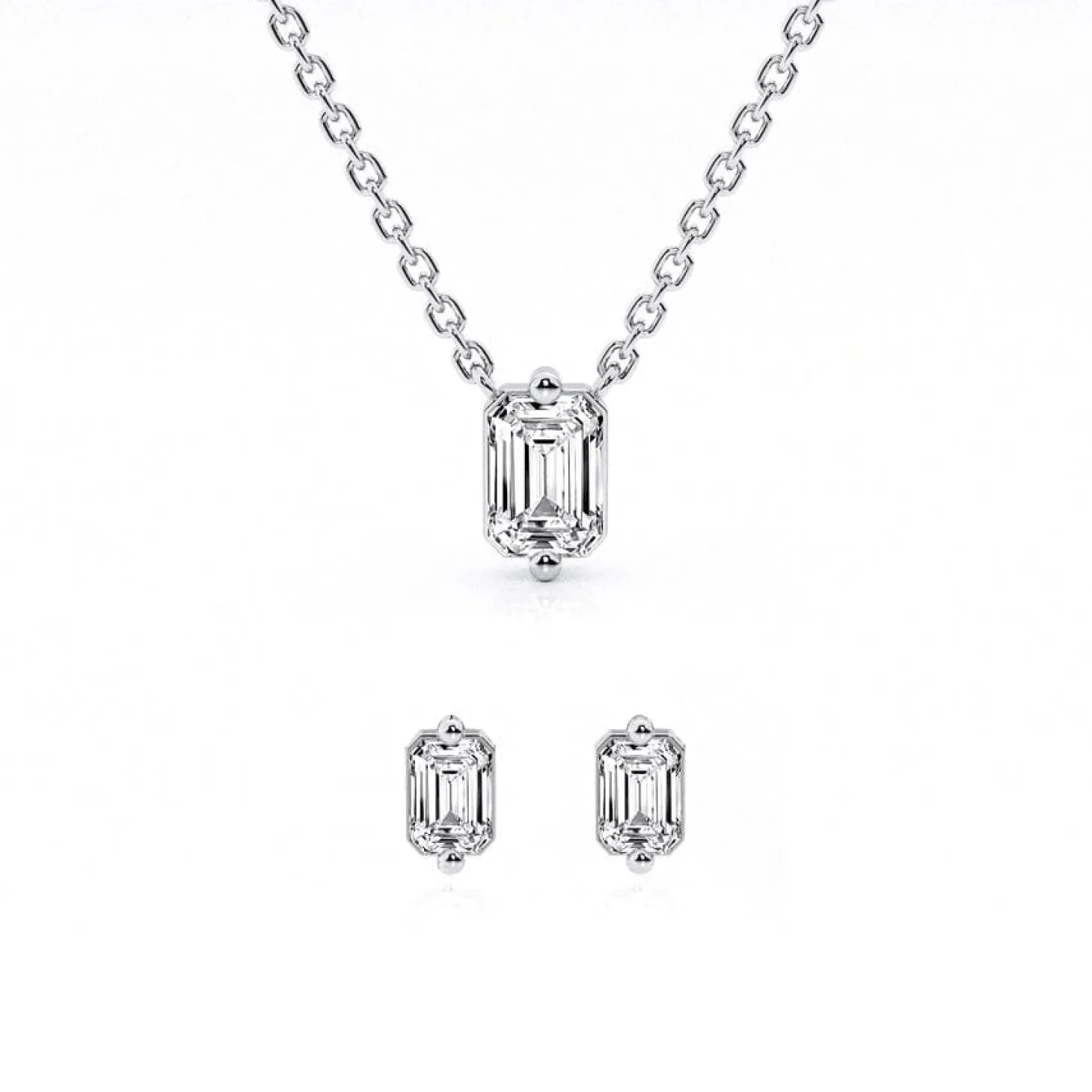 0.50 Carat Lab Emerald Cut Diamond Necklace Set In Sterling Silver