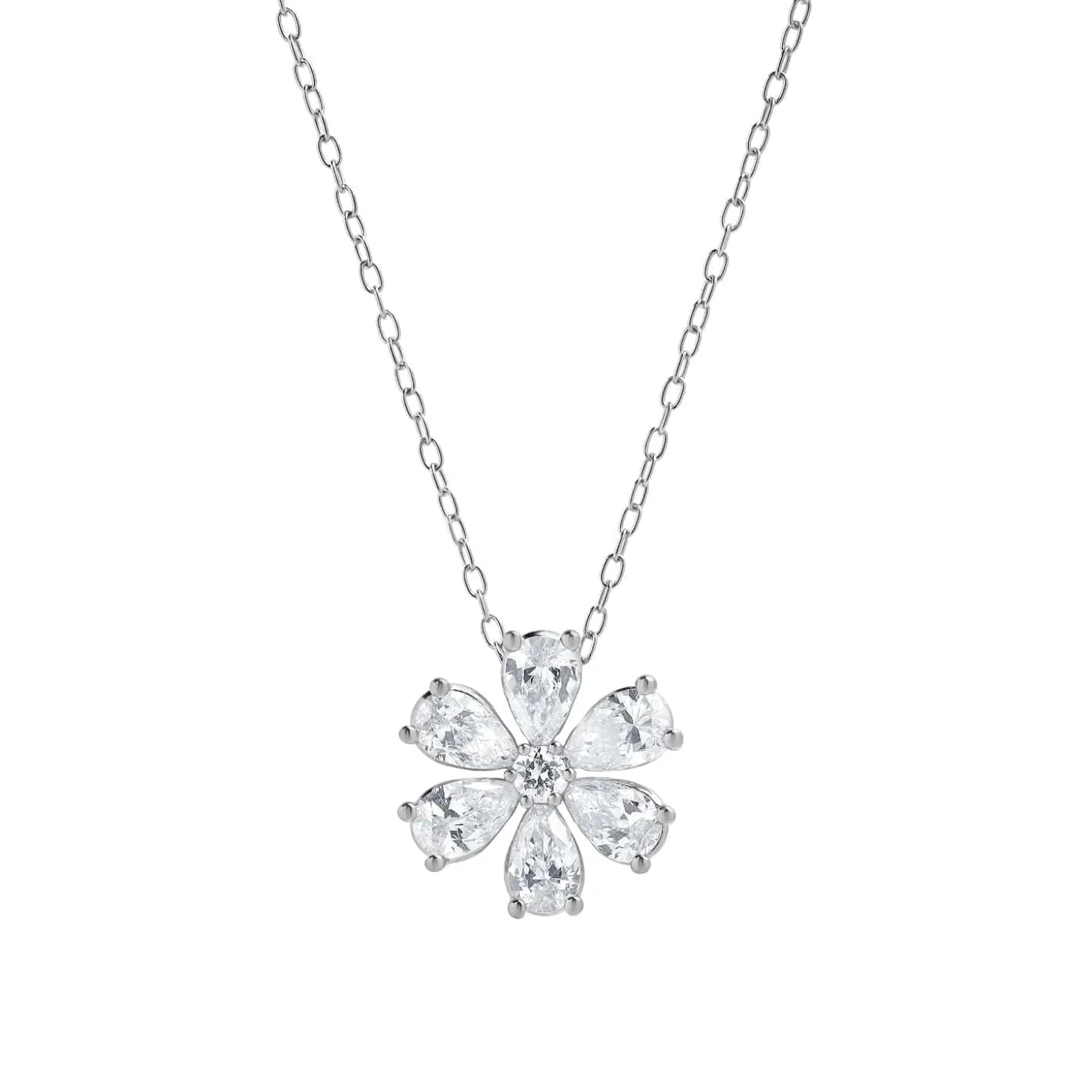 1 Carat Lab Floral Diamond Pendant Necklace In Sterling Silver