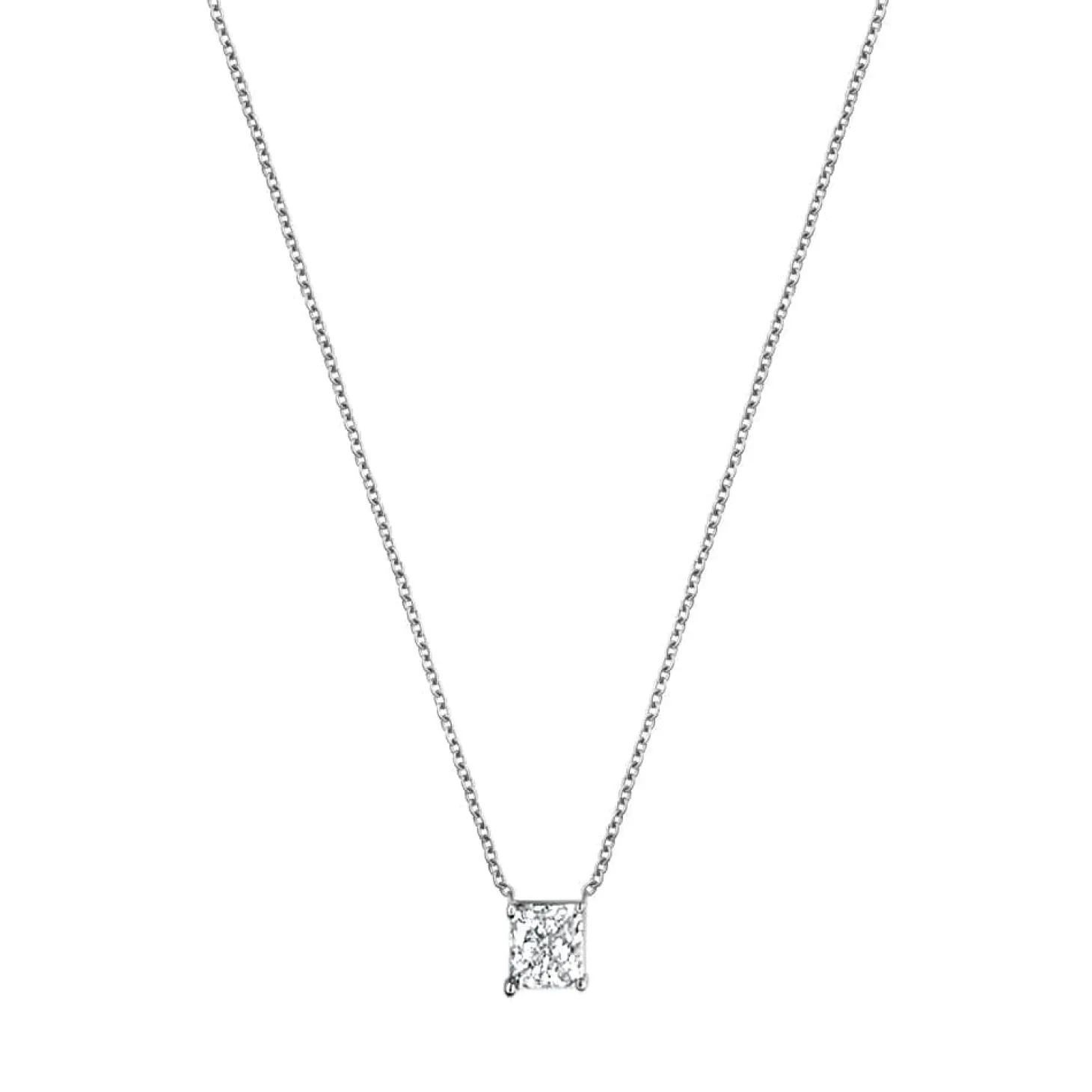 1 Carat Lab Princess Diamond Pendant Necklace In Sterling Silver