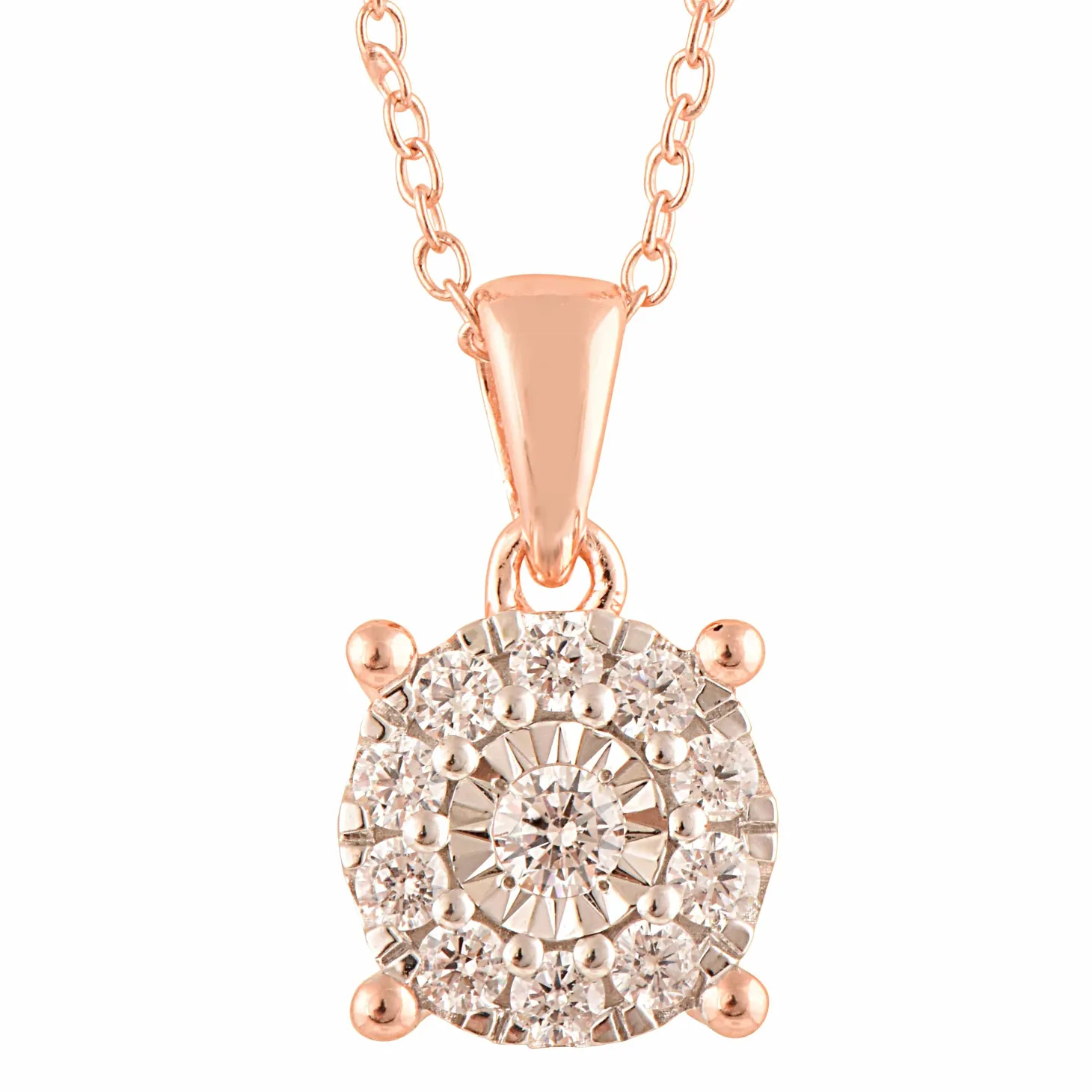 0.25 Carat Lab Round Cluster Diamond Pendant Necklace In Rose Gold