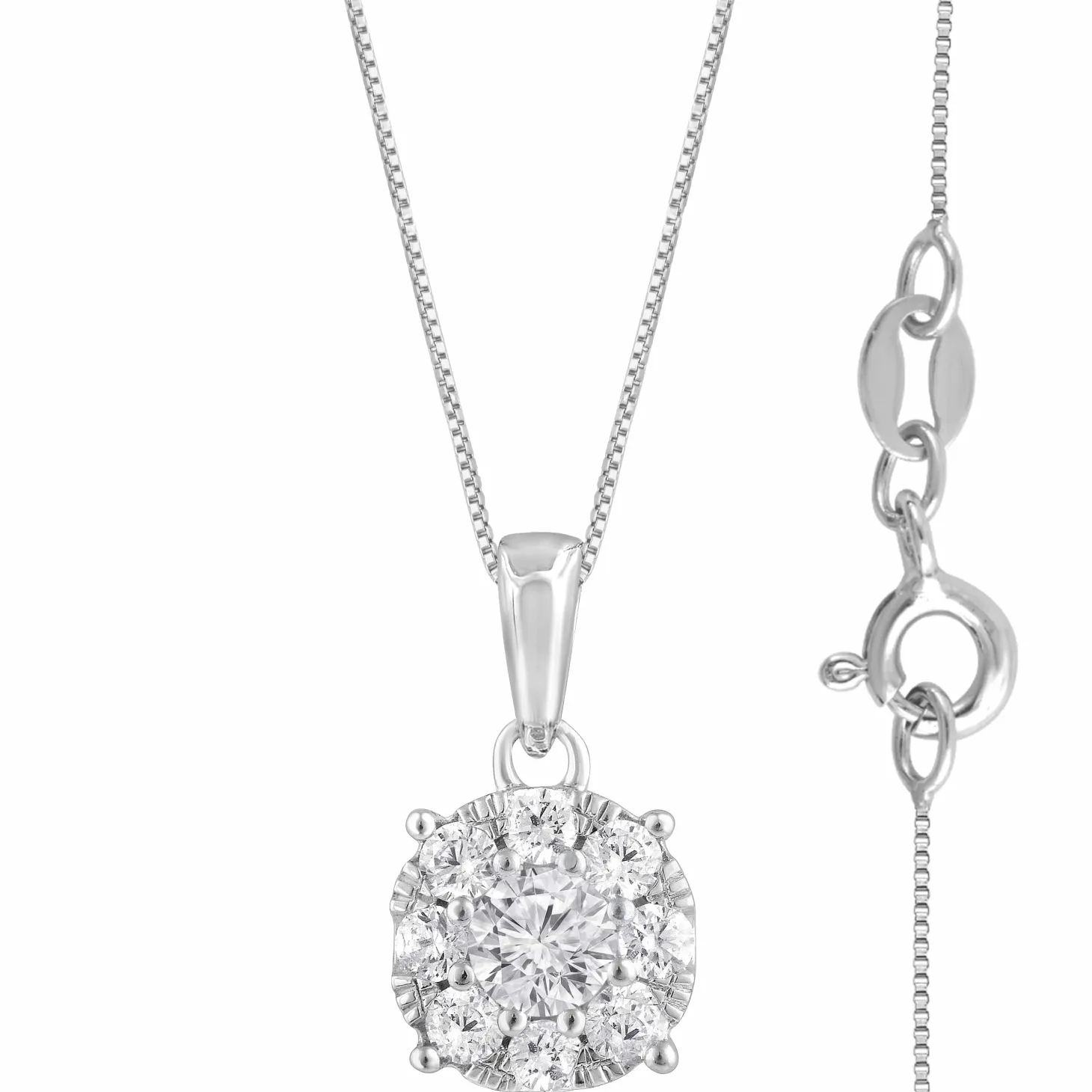 0.50 Carat Lab Round Cluster Diamond Pendant Sterling Silver Necklace