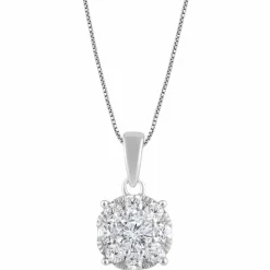0.50 Carat Lab Round Cluster Diamond Pendant Sterling Silver Necklace