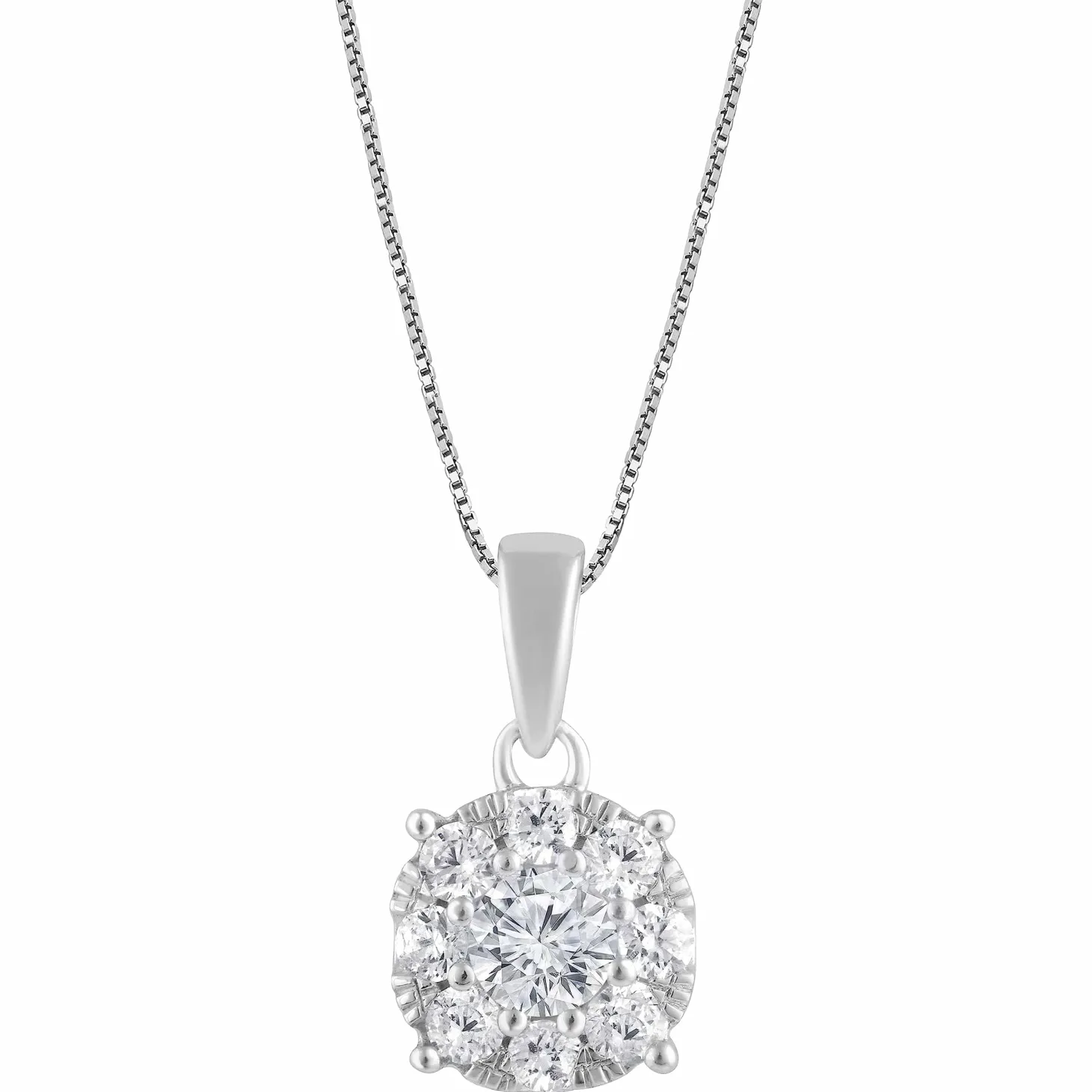 0.50 Carat Lab Round Cluster Diamond Pendant Sterling Silver Necklace