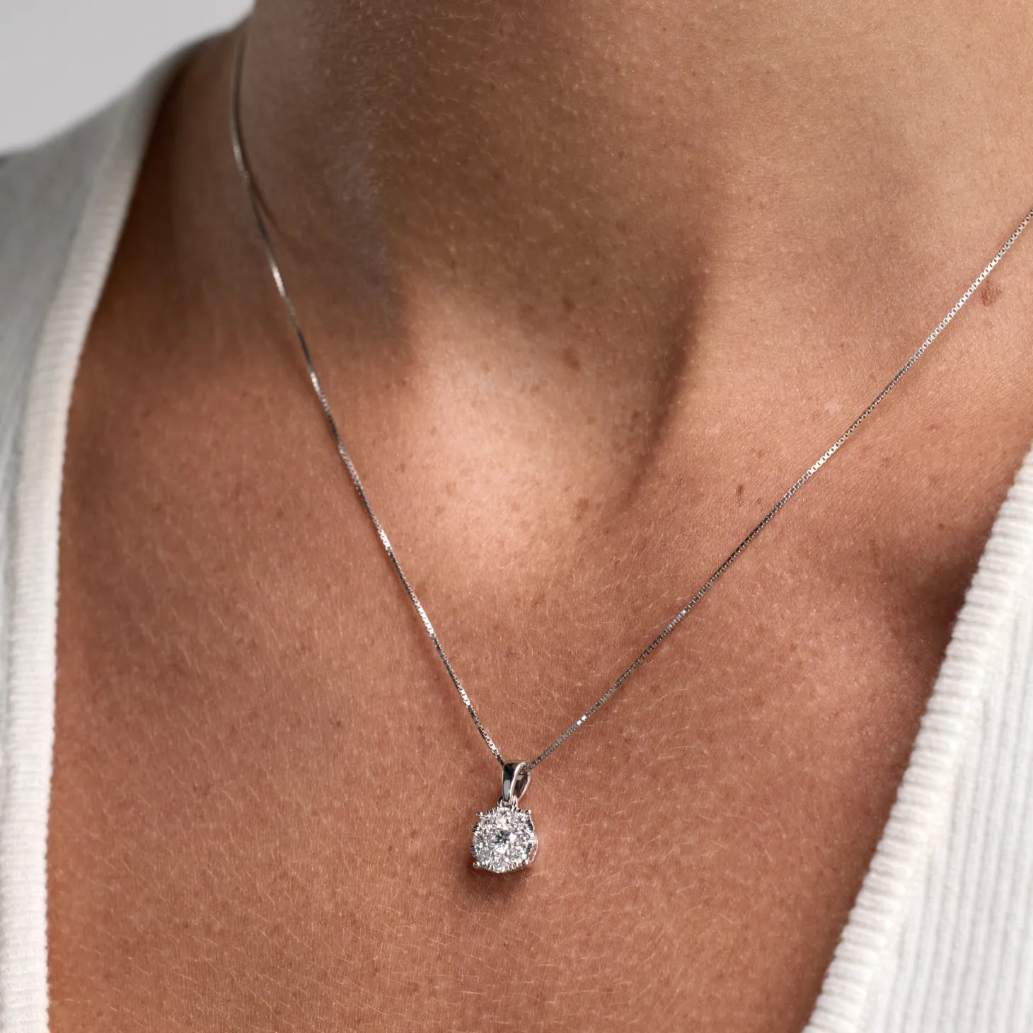 0.50 Carat Lab Round Cluster Diamond Pendant Sterling Silver Necklace