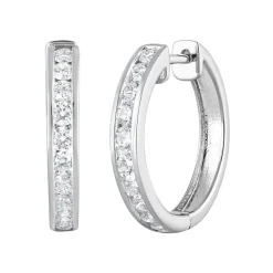 0.50 Carat Lab Single Row Diamond Sterling Silver Hoop Earrings