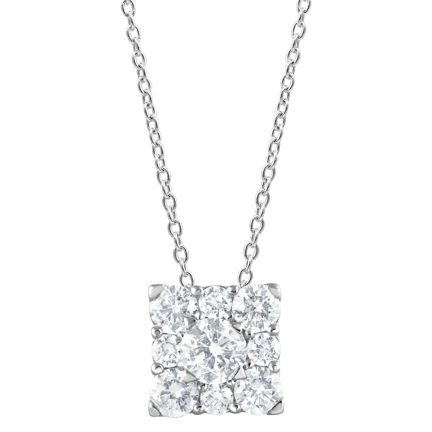 1 Carat Lab Square Cluster Diamond Pendant Necklace In Sterling Silver