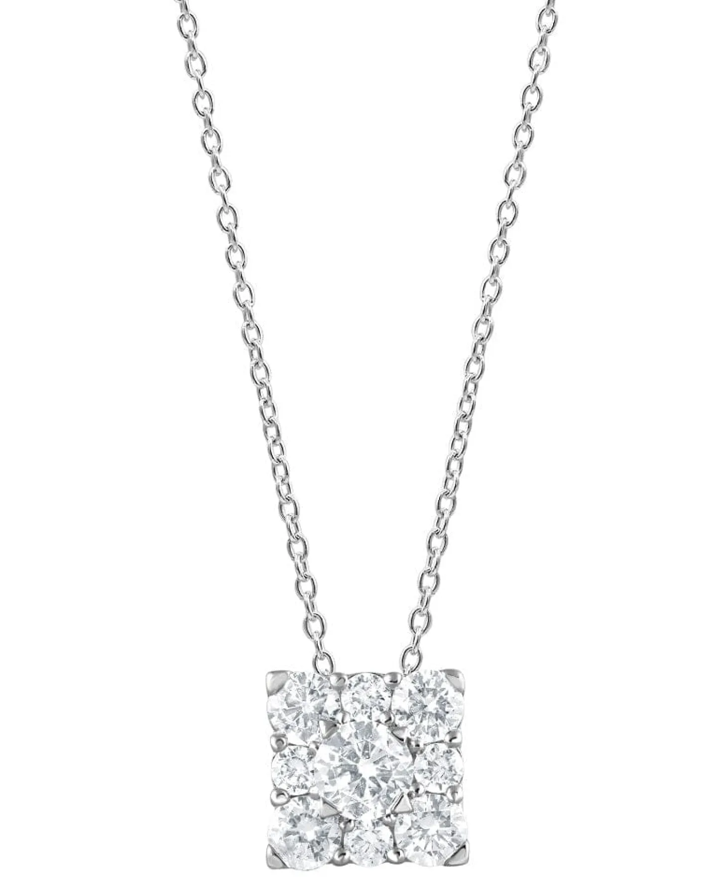 1 Carat Lab Square Cluster Diamond Pendant Necklace In Sterling Silver