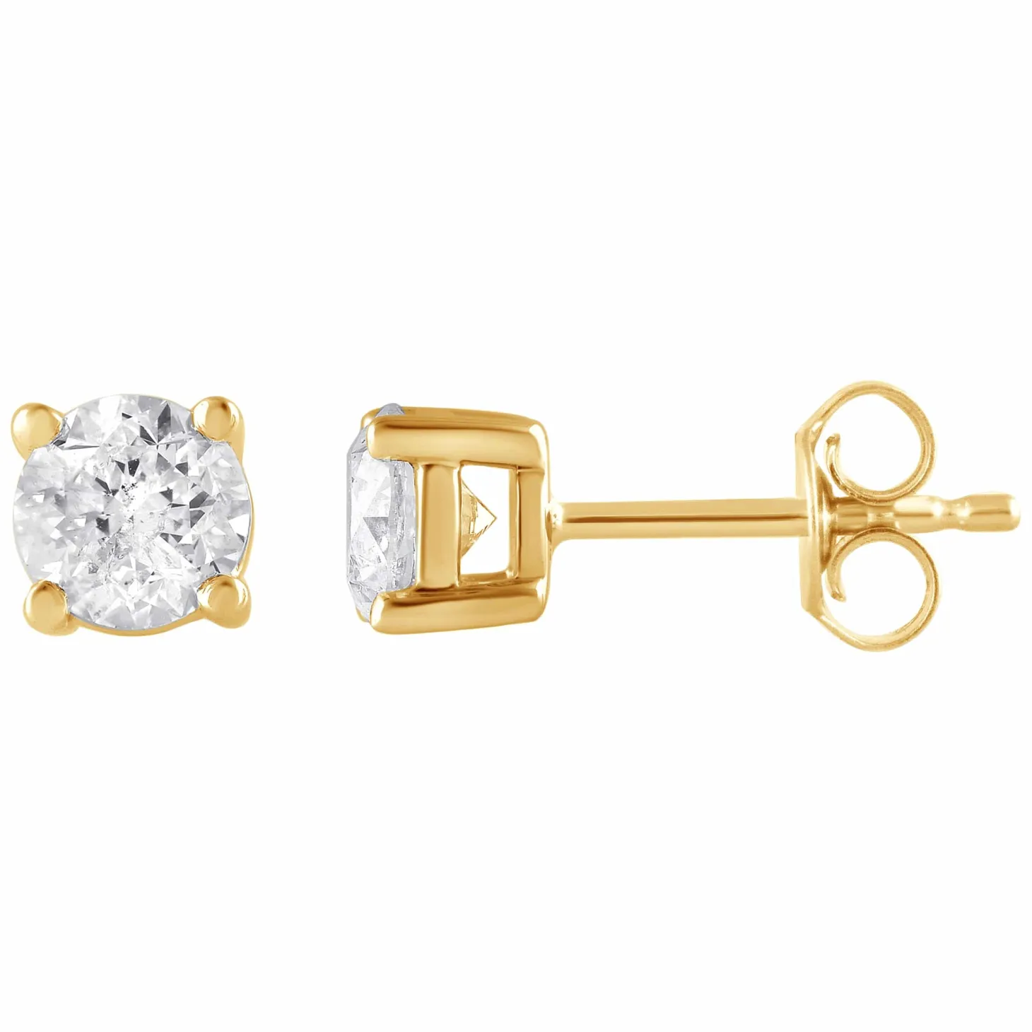 1 Carat Lab Sterling Silver And Yellow Gold Plated Silver Diamond Stud Earrings