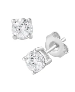 1 Carat Lab Sterling Silver And Yellow Gold Plated Silver Diamond Stud Earrings