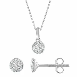 0.50 Carat Lab Sterling Silver Diamond Halo Necklace And Earrings Set