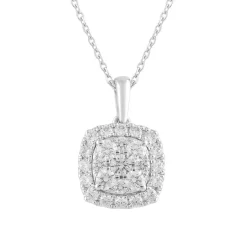 1 Carat Lab Sterling Silver Halo Diamond Pendant Necklace
