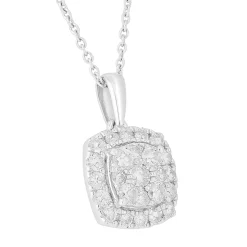 1 Carat Lab Sterling Silver Halo Diamond Pendant Necklace