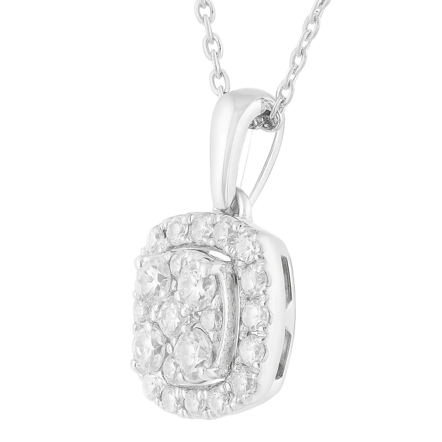 1 Carat Lab Sterling Silver Halo Diamond Pendant Necklace