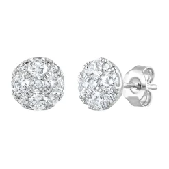 1 Carat Round Cut Lab Diamond Cluster Stud Earrings In Sterling Silver