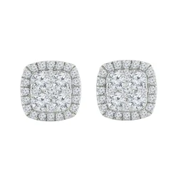 1 Carat Round Cut Lab Diamond Halo Cluster Stud Earrings