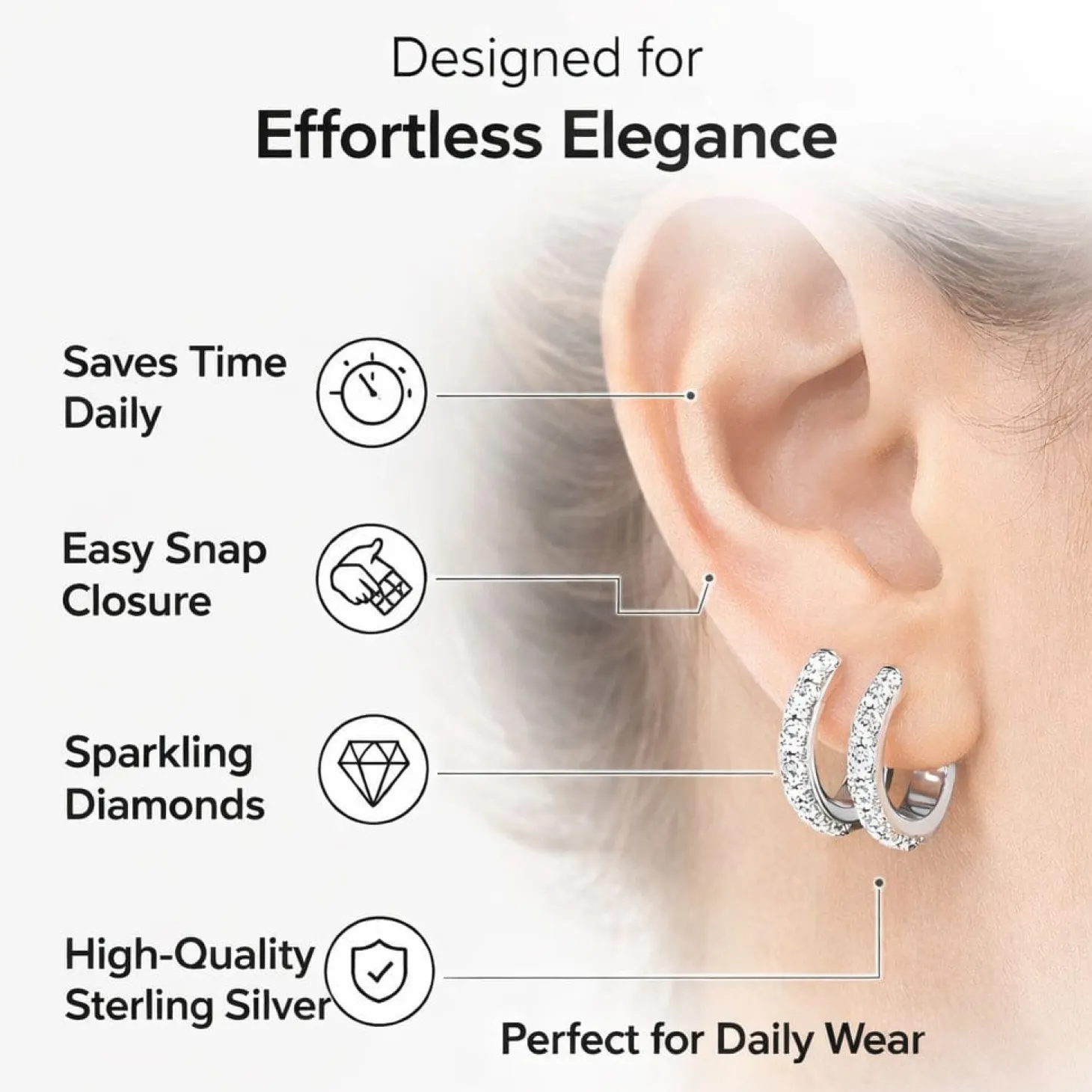 1 Carat Round Lab Diamond Hoop Earrings In Sterling Silver