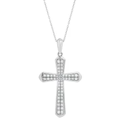 1 Carat Sterling Silver Lab Cross Diamond Pendant Necklace
