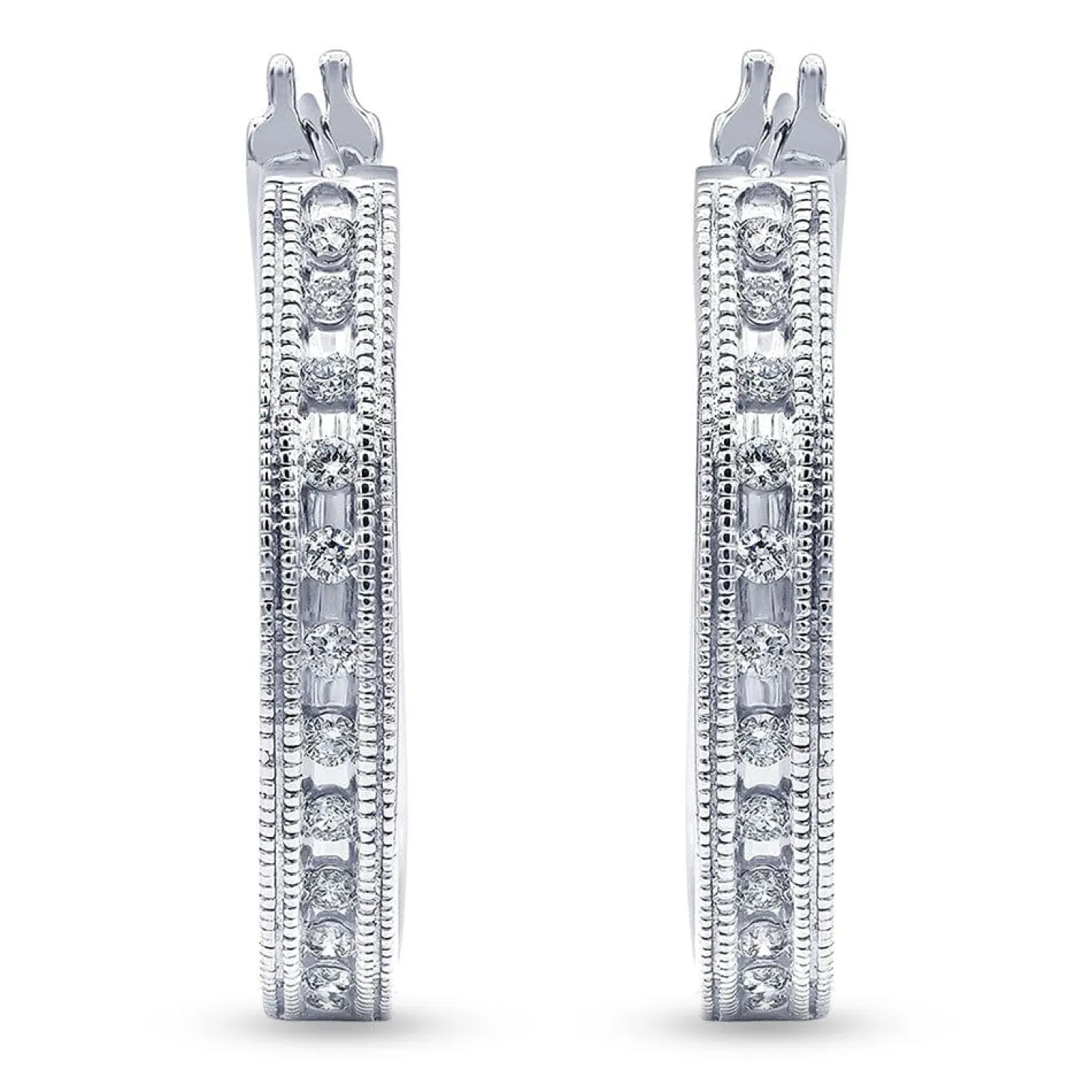 0.50 Carat Sterling Silver Lab Single Row Diamond Hoop Earrings
