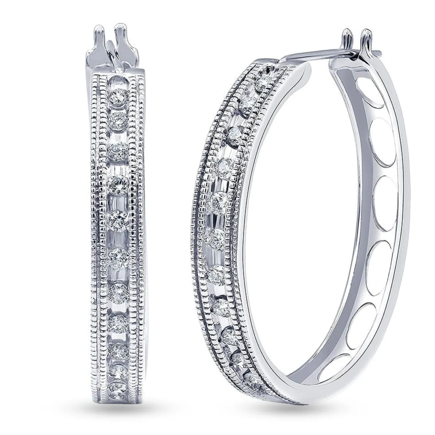 0.50 Carat Sterling Silver Lab Single Row Diamond Hoop Earrings